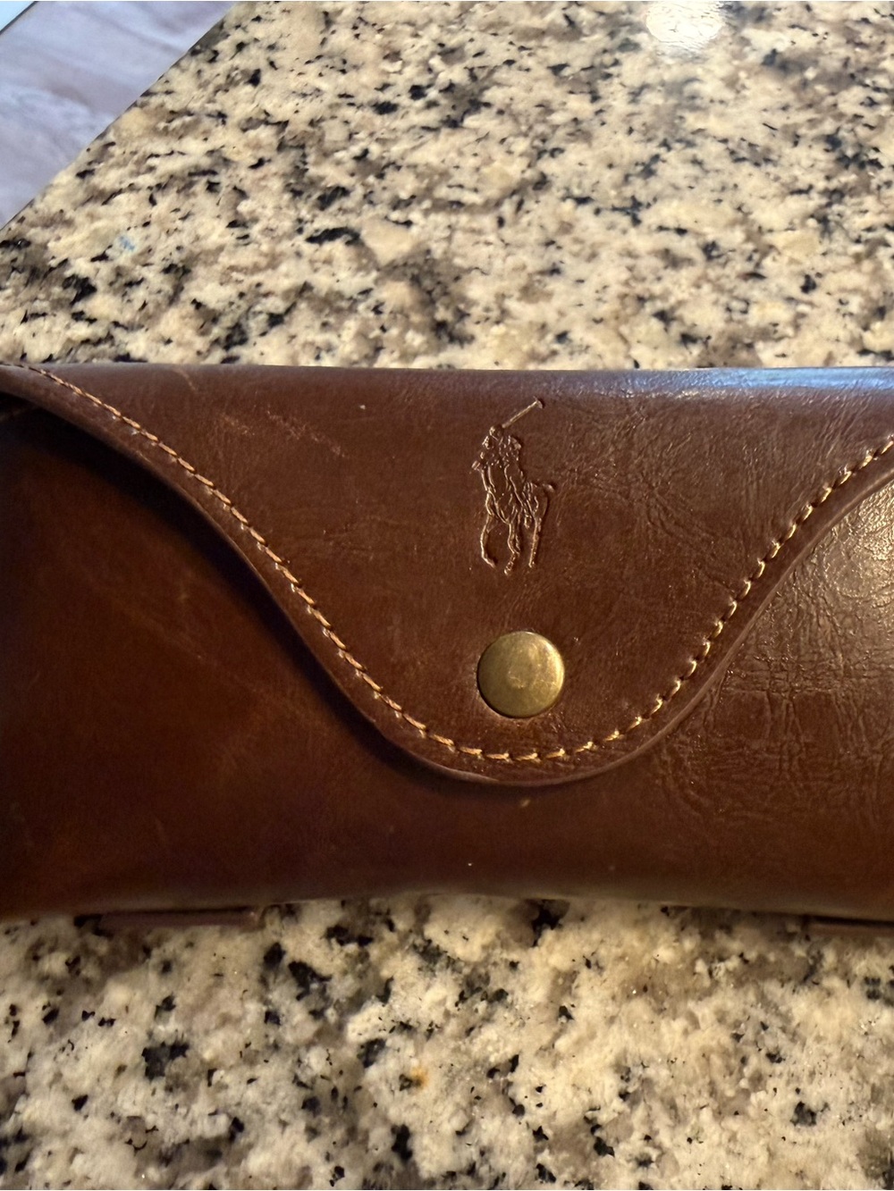 Ralph Lauren Brown Leather Eyewear Case with Embossed Polo